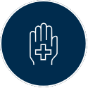 Icon of a hand with a medical symbol.
