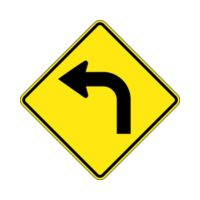 yellow left hand turn road sign - diamond shape