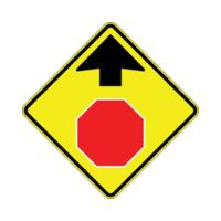 yellow stop sign ahead road sign - diamond shape