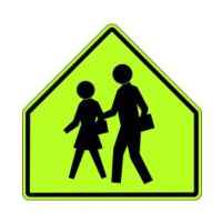 yellow school children road sign - pentagon shape