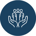 Icon of a hand with three people on the palm.